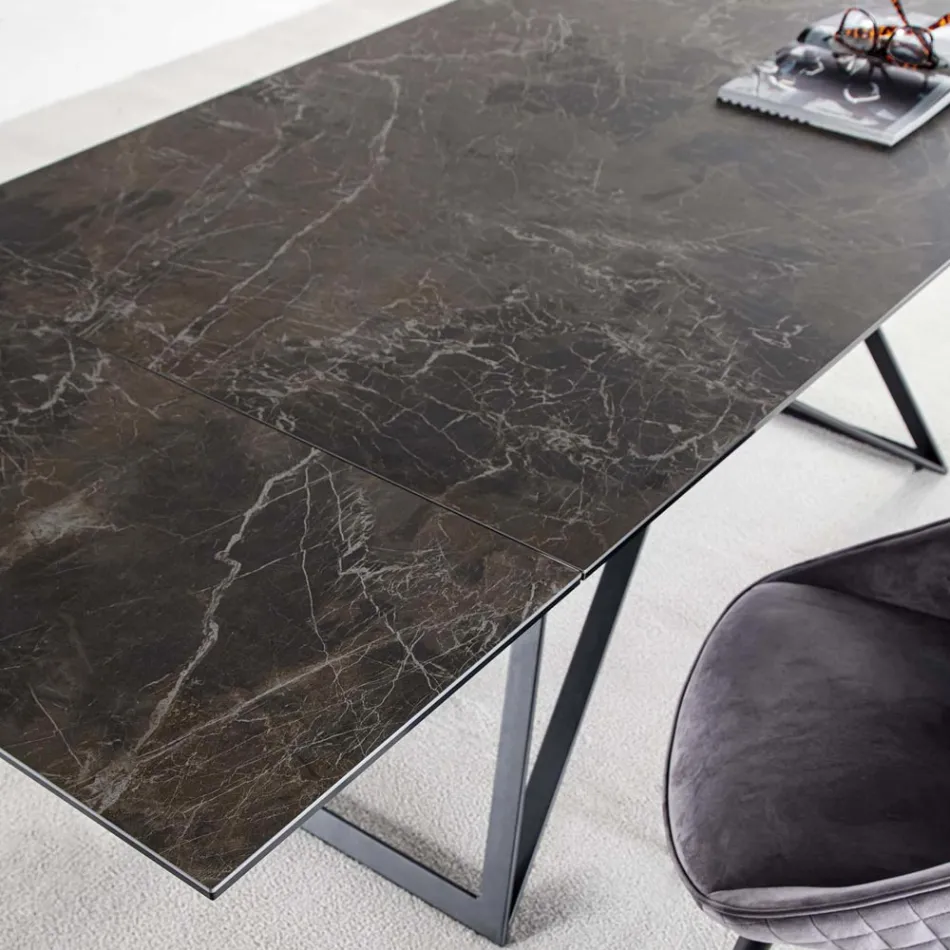 Tavolo da Pranzo Allungabile Fino a 240 cm in Vetro Ceramica e Acciaio - Bortolo Viadurini