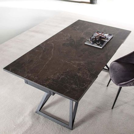 Tavolo da Pranzo Allungabile Fino a 240 cm in Vetro Ceramica e Acciaio - Bortolo Viadurini