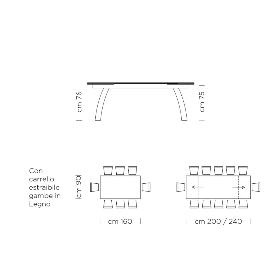 Tavolo da Pranzo Allungabile Fino a 280 cm in Vetro Made in Italy - Antimo Viadurini