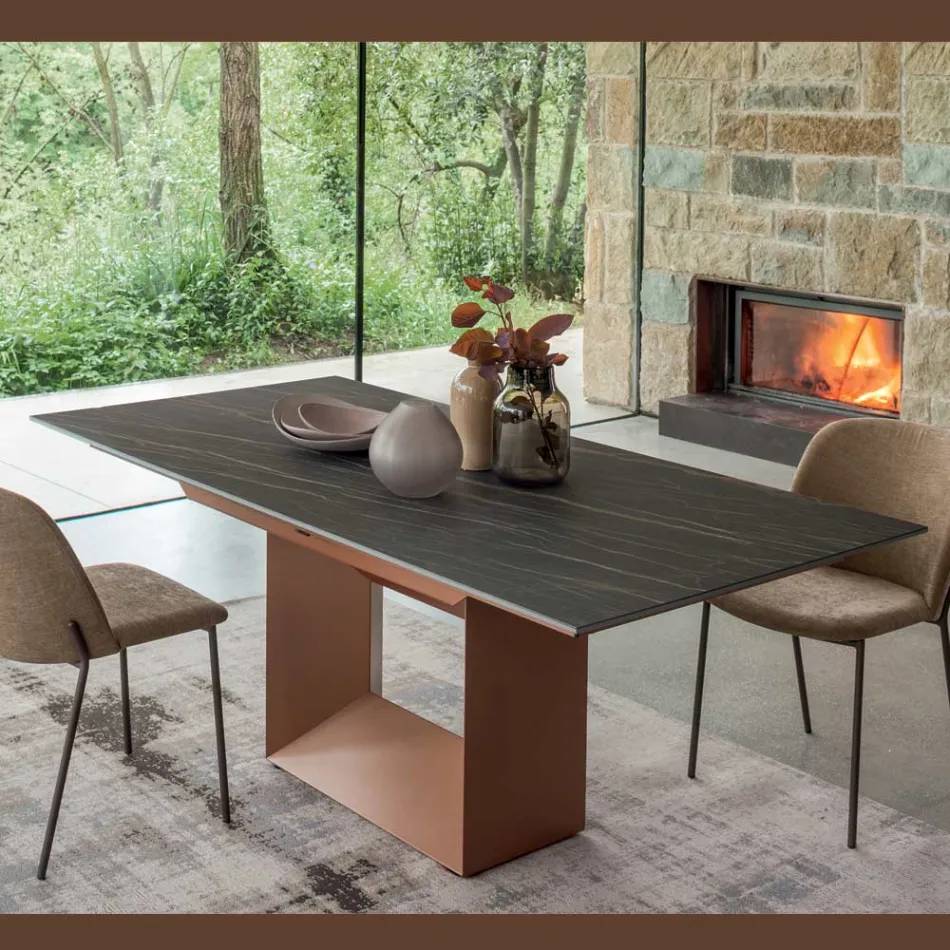 Tavolo da Pranzo Allungabile fino a 280 o 298 cm Ceramica Metallo - Revia Viadurini