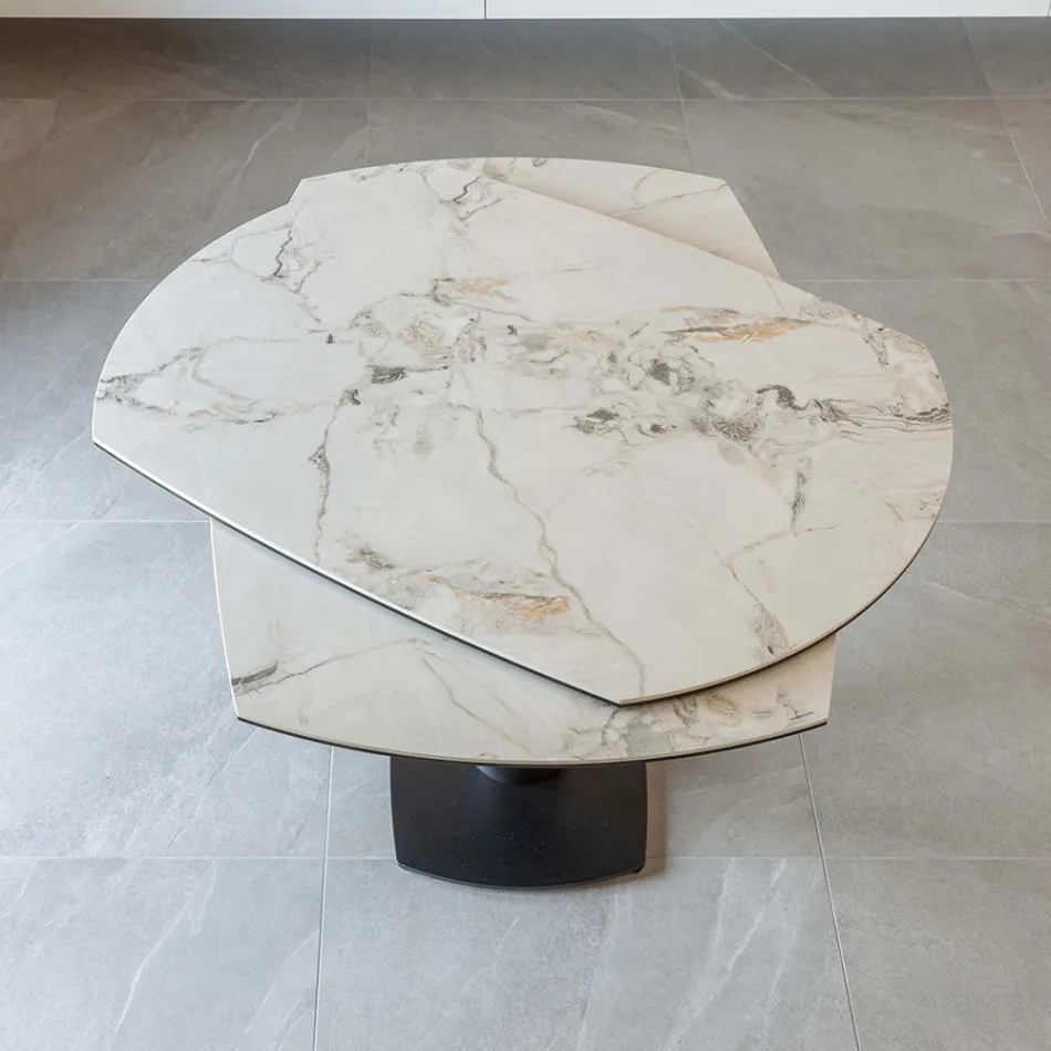 Tavolo da Pranzo Allungabile in Ceramica e Base Metallo - Indira Viadurini