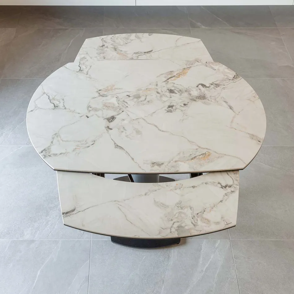 Tavolo da Pranzo Allungabile in Ceramica e Base Metallo - Indira Viadurini