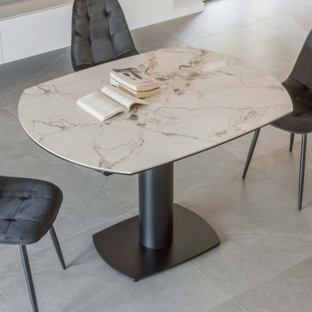 Tavolo da Pranzo Allungabile in Ceramica e Base Metallo - Indira Viadurini