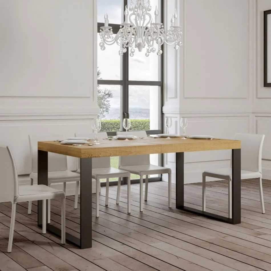 Tavolo da Pranzo Allungabile in Legno Nobilitato e Ferro Made in Italy - Badesi Viadurini