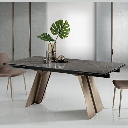 Tavolo da Pranzo Allungabile in Metallo e Vetroceramica Made in Italy - Ania Viadurini