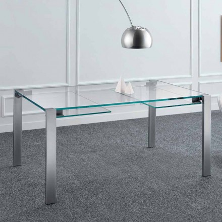 Tavolo da Pranzo Allungabile in Vetro Extrachiaro e Metallo Made in Italy – Sopot Viadurini