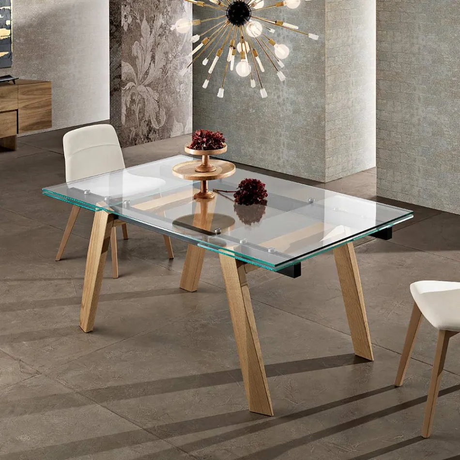 Tavolo da pranzo allungabile in vetro moderno fatto in Italia, Azad Viadurini