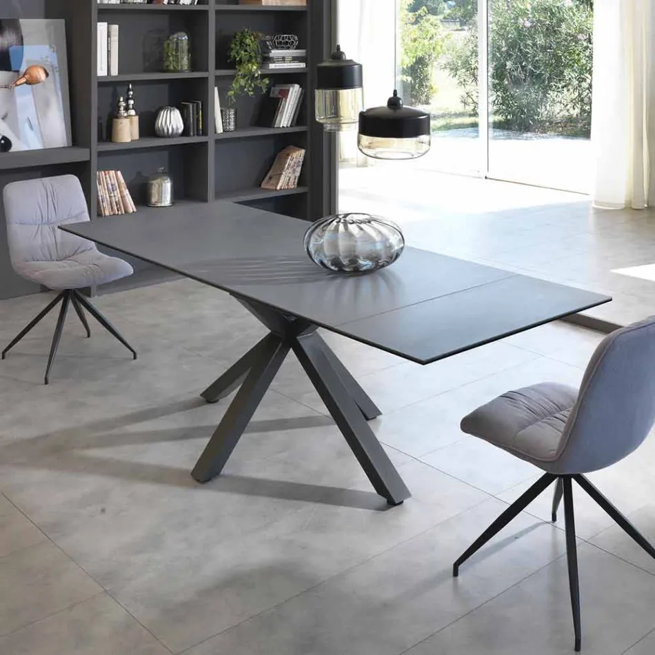 Tavolo da pranzo allungabile vetro-ceramica, l.160/240xp.90 cm, Bacco Viadurini