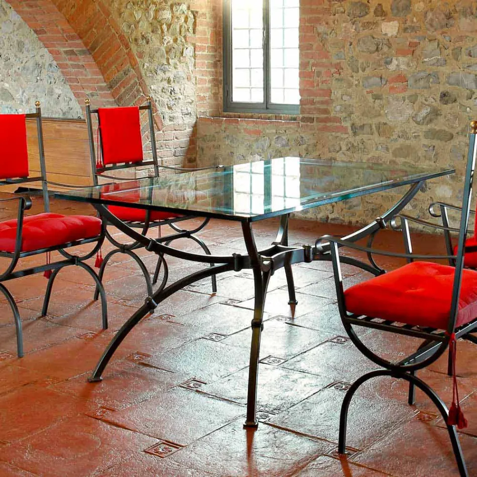Tavolo da Pranzo Artigianale con Piano in Vetro Made in Italy - Principe Viadurini