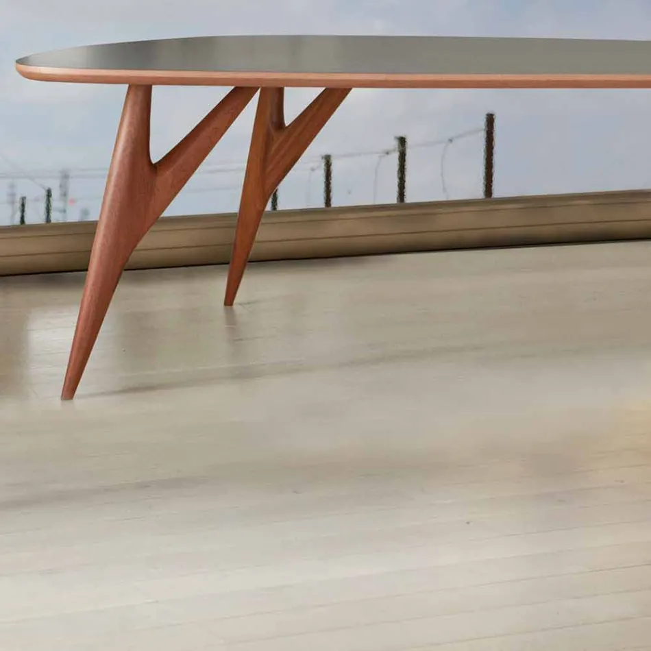 Tavolo da Pranzo Artigianale in Hpl e Mogano Massello Made in Italy - Quercia Viadurini