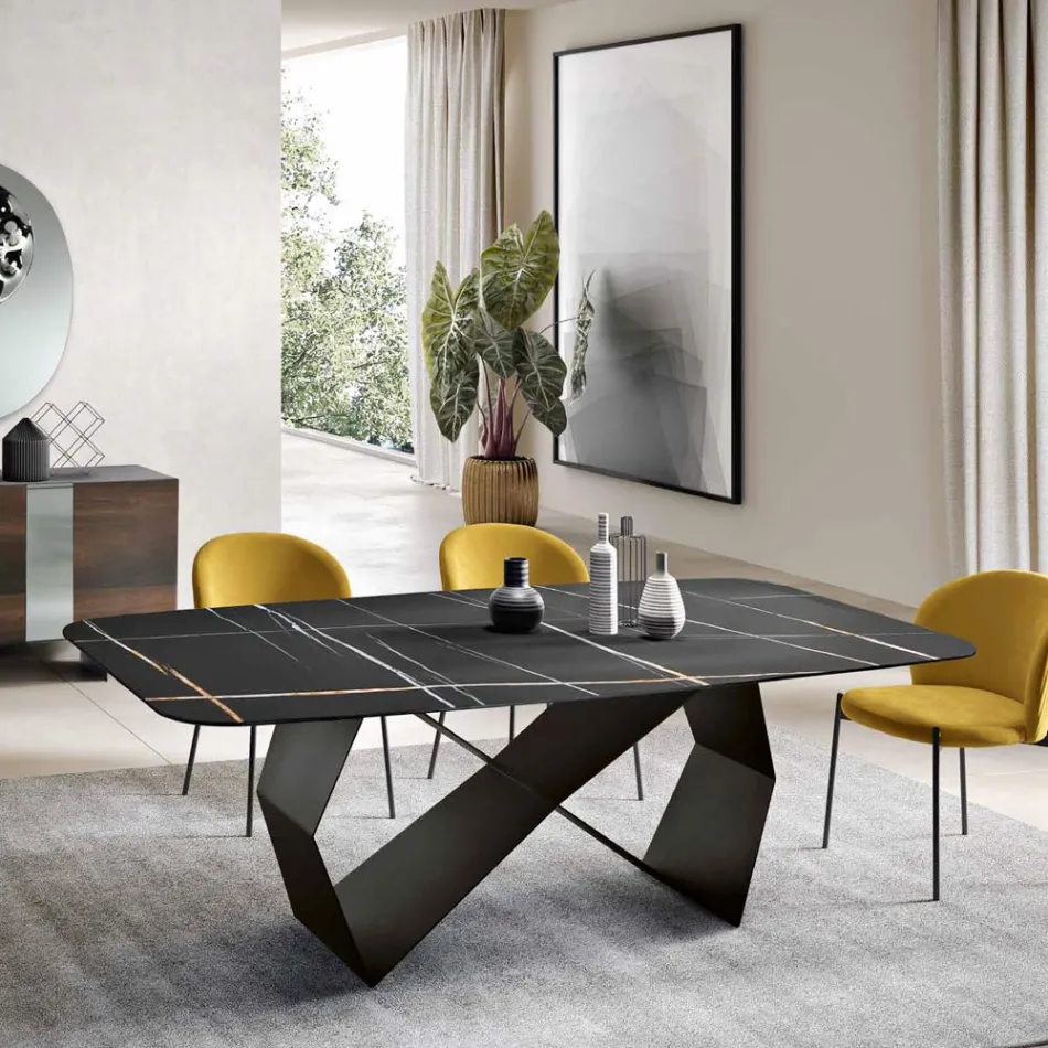 Tavolo da Pranzo con Piano in Ceramica Effetto Marmo Made in Italy - Mirco Viadurini