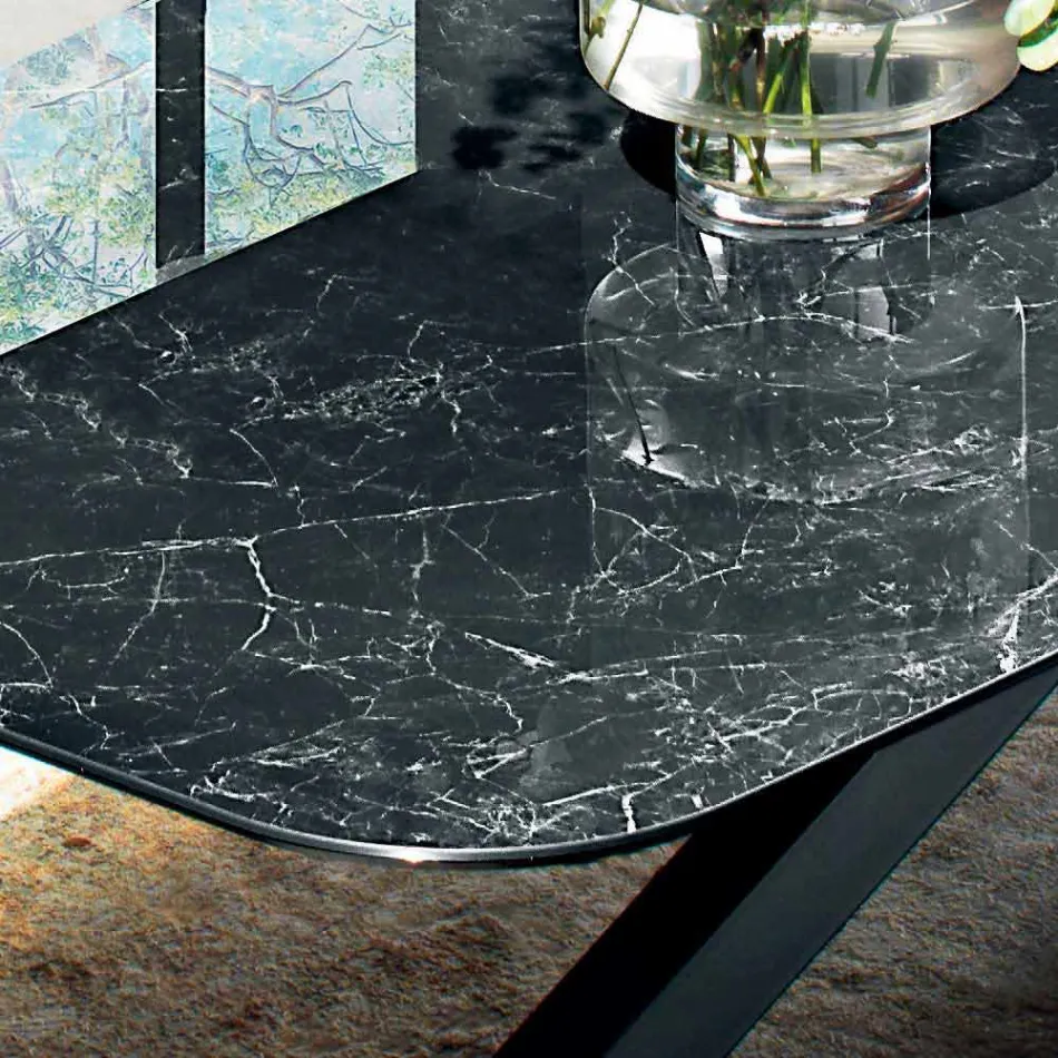 Tavolo da Pranzo con Piano in Ipermarmo Made in Italy Pregiato - Settimmio Viadurini