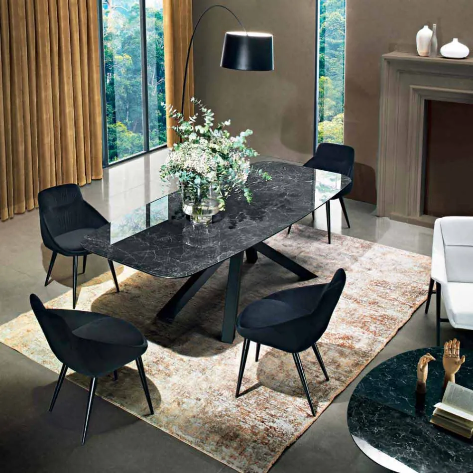 Tavolo da Pranzo con Piano in Ipermarmo Made in Italy Pregiato - Settimmio Viadurini