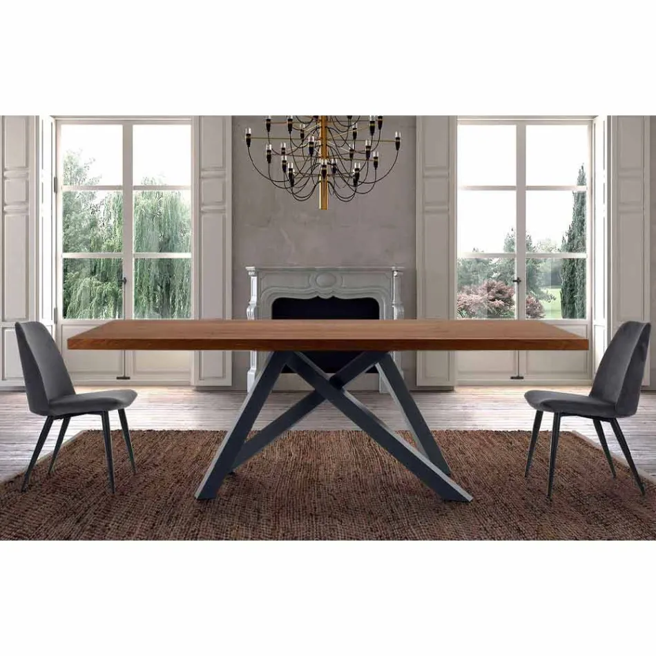 Tavolo da Pranzo con Piano in Legno Impiallacciato Made in Italy - Settimmio Viadurini