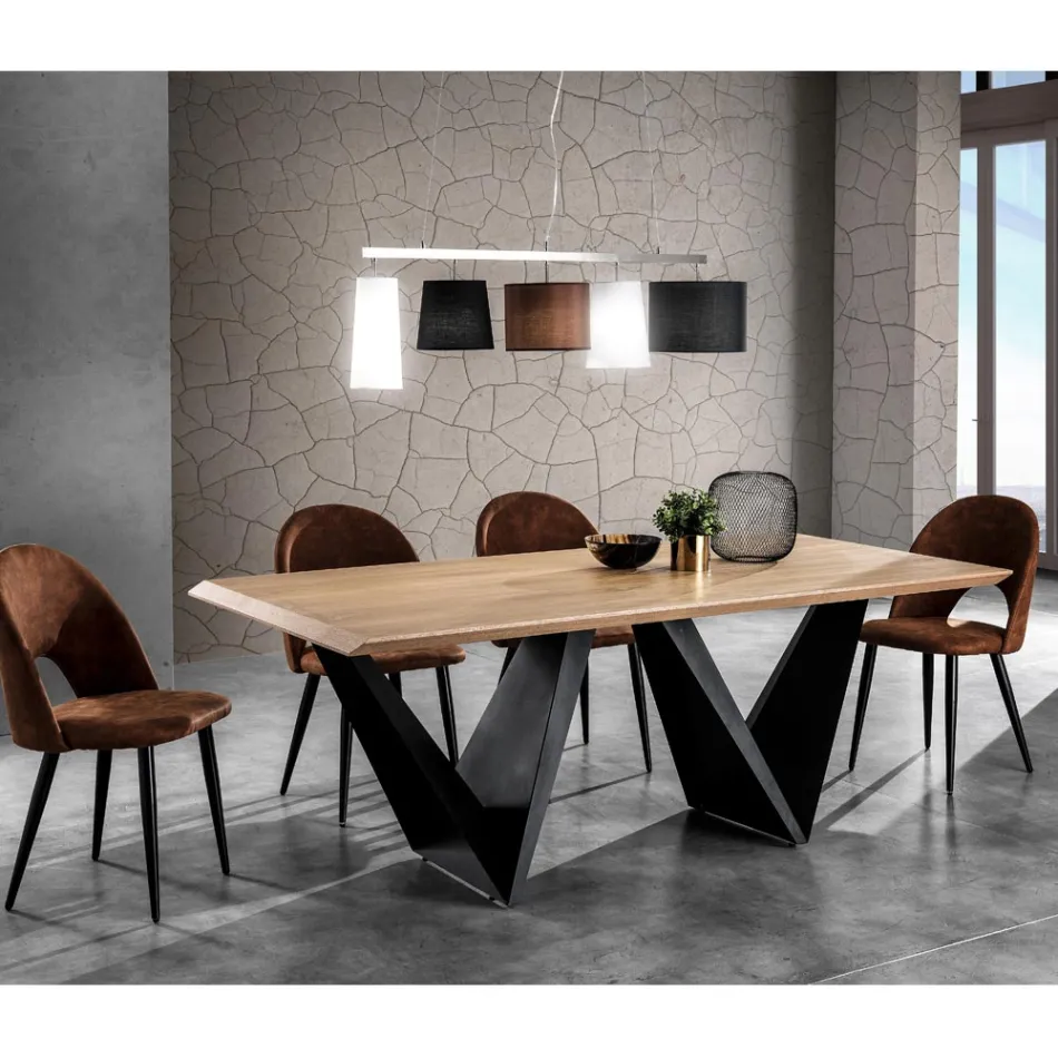 Tavolo da Pranzo con Piano in Mdf Impiallacciato Finitura Rovere - Helene Viadurini