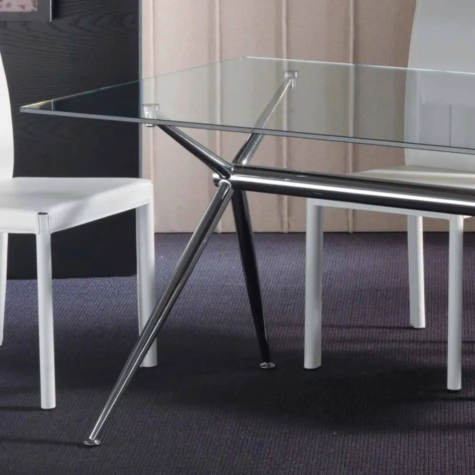 Tavolo da pranzo con piano in vetro temperato trasparente - Thor Viadurini