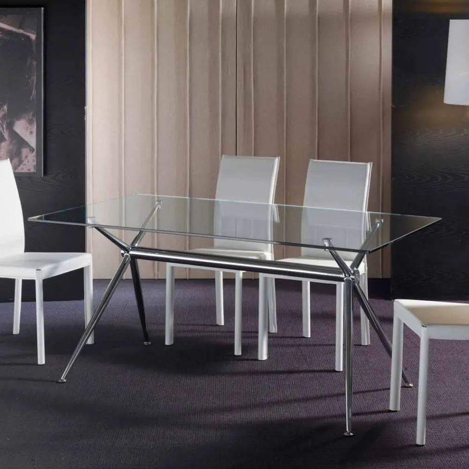 Tavolo da pranzo con piano in vetro temperato trasparente - Thor Viadurini