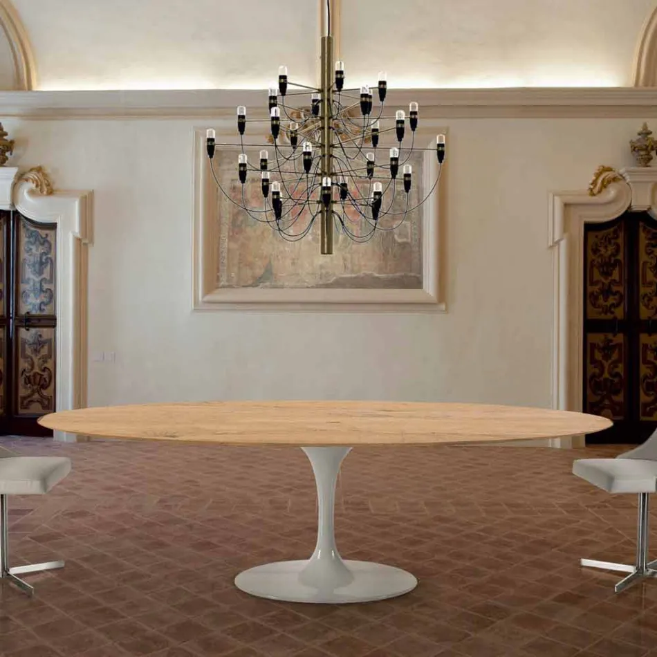 Tavolo da Pranzo con Piano Ovale Impiallacciato Made in Italy Pregiato - Dollars Viadurini