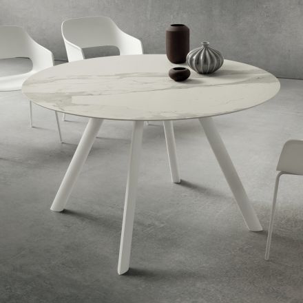 Tavolo da Pranzo con Piano Rotondo in Laminam Realizzato in Italia - Lingotto Viadurini