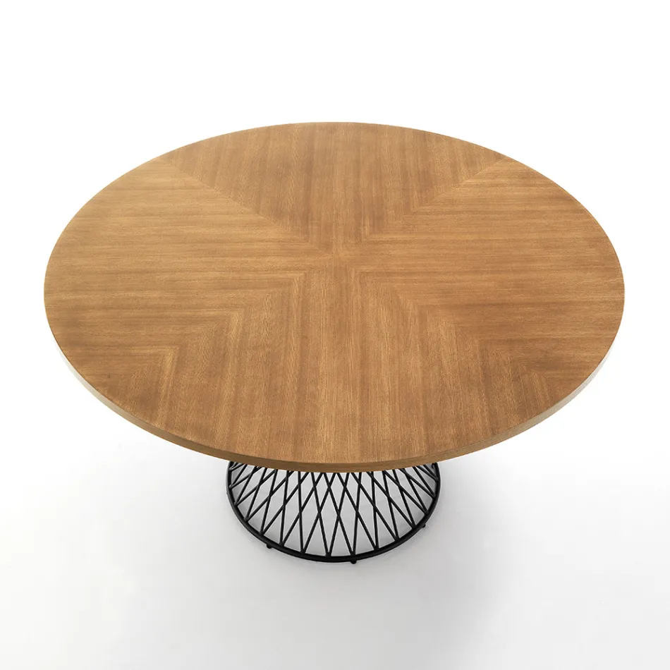 Tavolo da Pranzo con Piano Rotondo in Mdf Impiallacciato Rovere - Emmanuel Viadurini