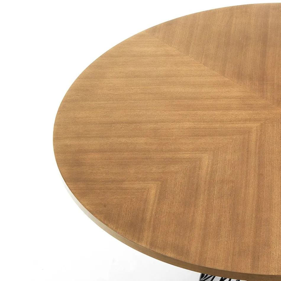 Tavolo da Pranzo con Piano Rotondo in Mdf Impiallacciato Rovere - Emmanuel Viadurini