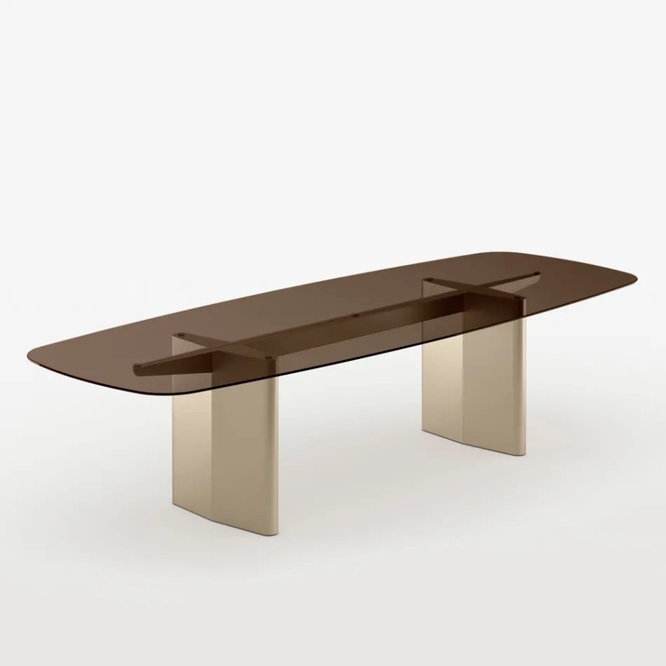 Tavolo da Pranzo da 320 cm in Vetro e Metallo di Design Made in Italy - Opalia Viadurini
