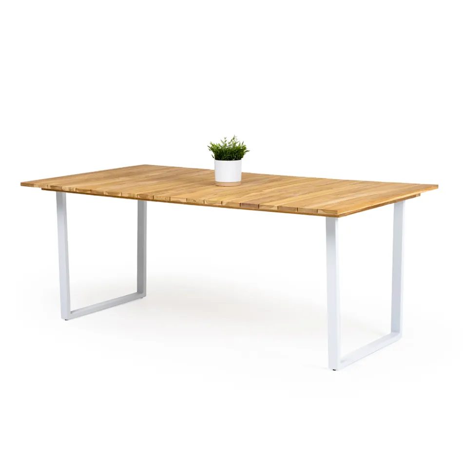 Tavolo da Pranzo da Esterno con Piano in Teak Naturale Spazzolato - Mistral Viadurini