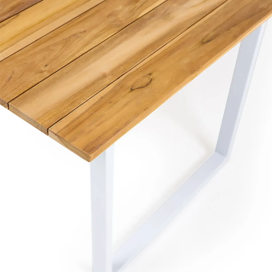 Tavolo da Pranzo da Esterno con Piano in Teak Naturale Spazzolato - Mistral Viadurini