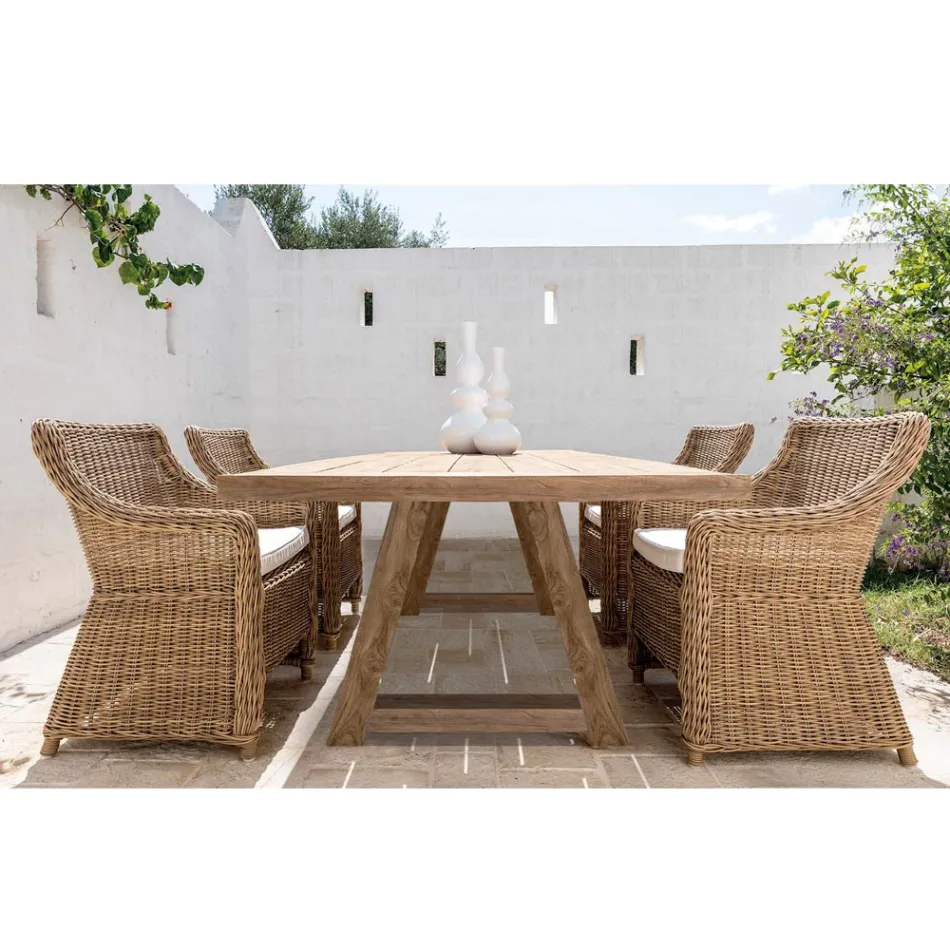 Tavolo da Pranzo da Esterno in Legno Teck Reciclato Made in Italy - Bambi Viadurini