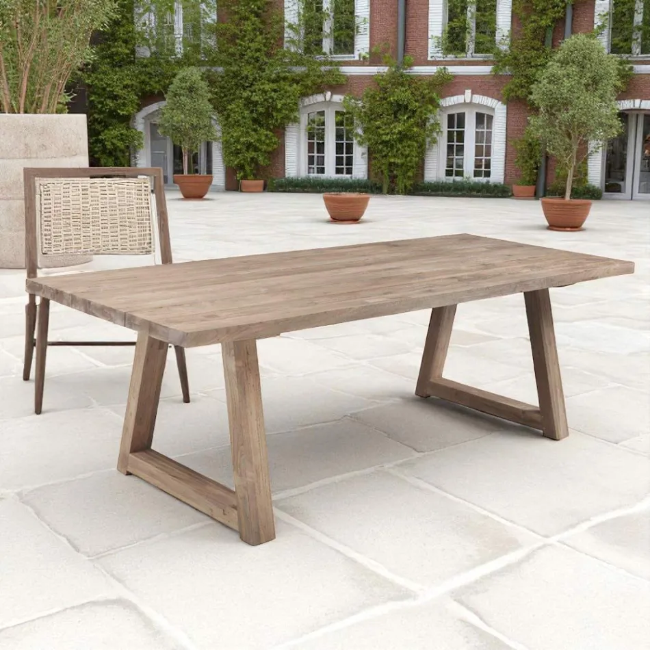 Tavolo da Pranzo da Esterno in Legno Teck Reciclato Made in Italy - Bambi Viadurini