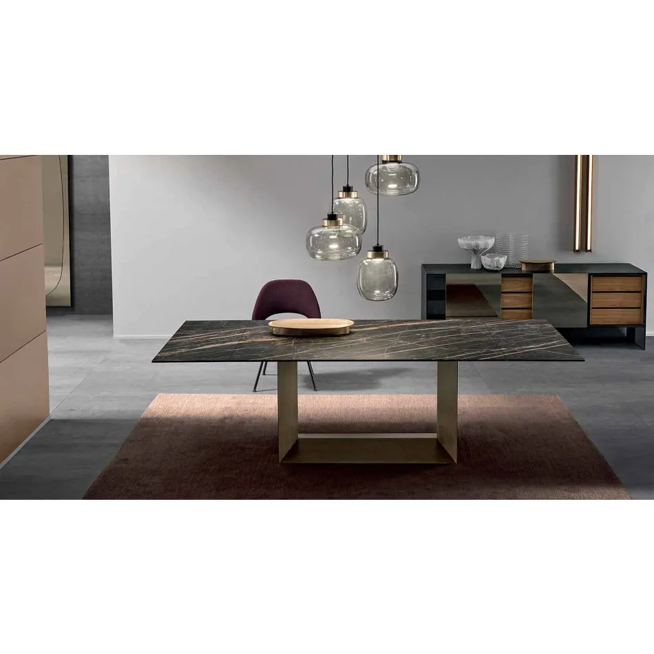 Tavolo da Pranzo di Design Allungabile Ceramica e Metallo Made in Italy – Moro Viadurini