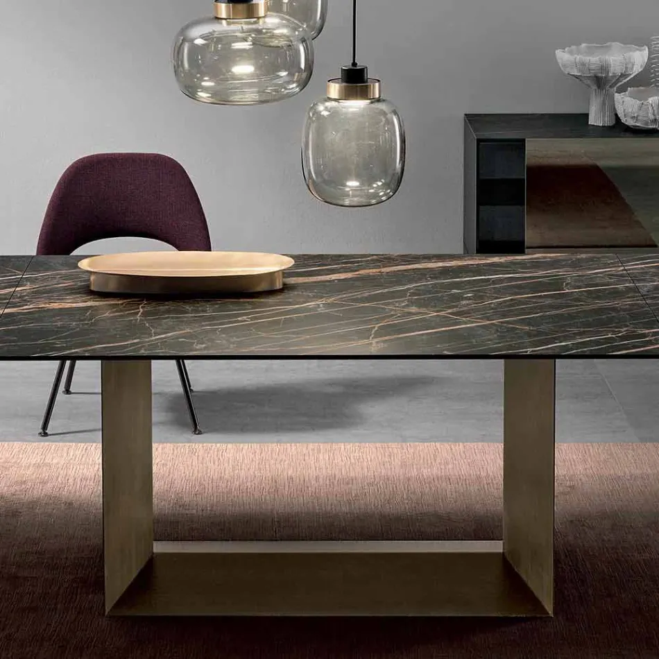 Tavolo da Pranzo di Design Allungabile Ceramica e Metallo Made in Italy – Moro Viadurini