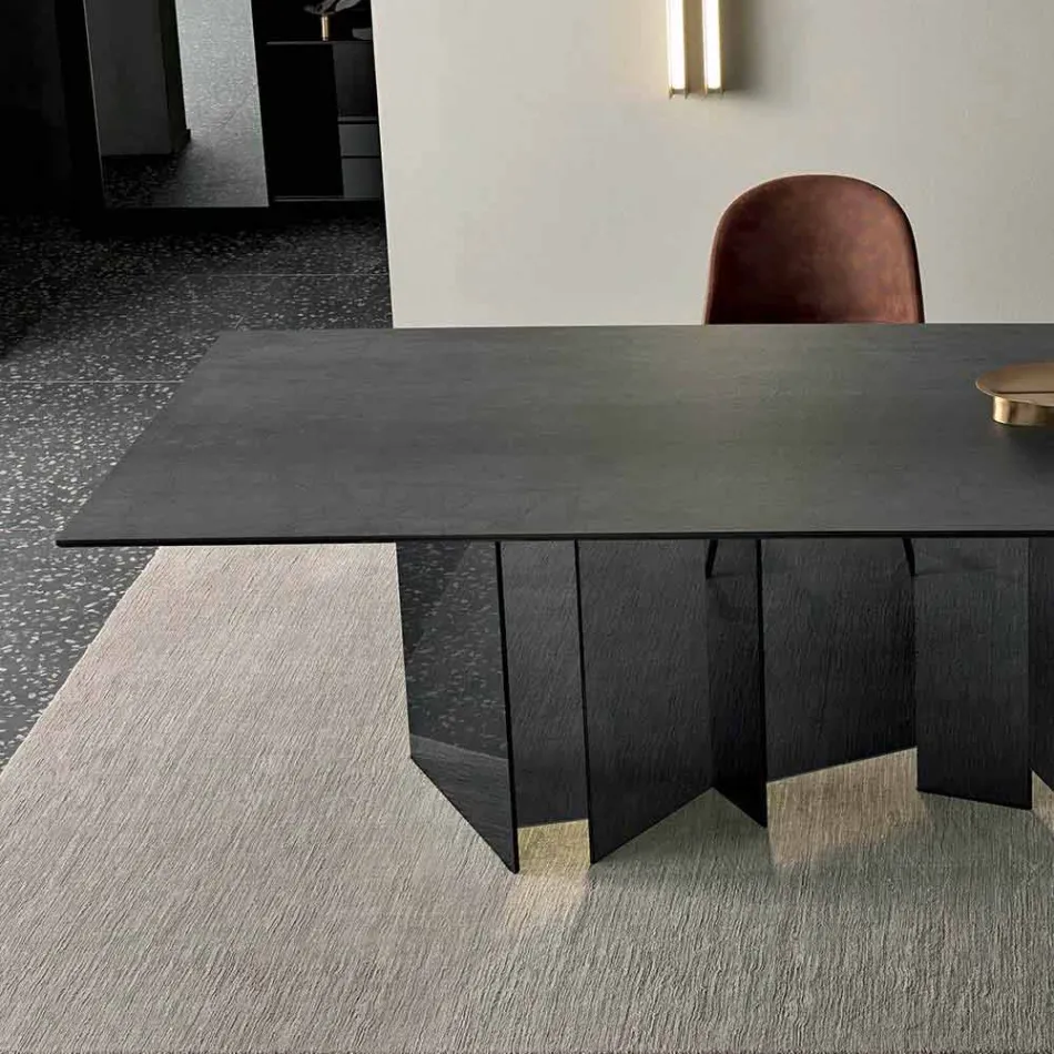 Tavolo da Pranzo di Design in Ceramica e Base Vetro Fumè Made in Italy – Random Viadurini