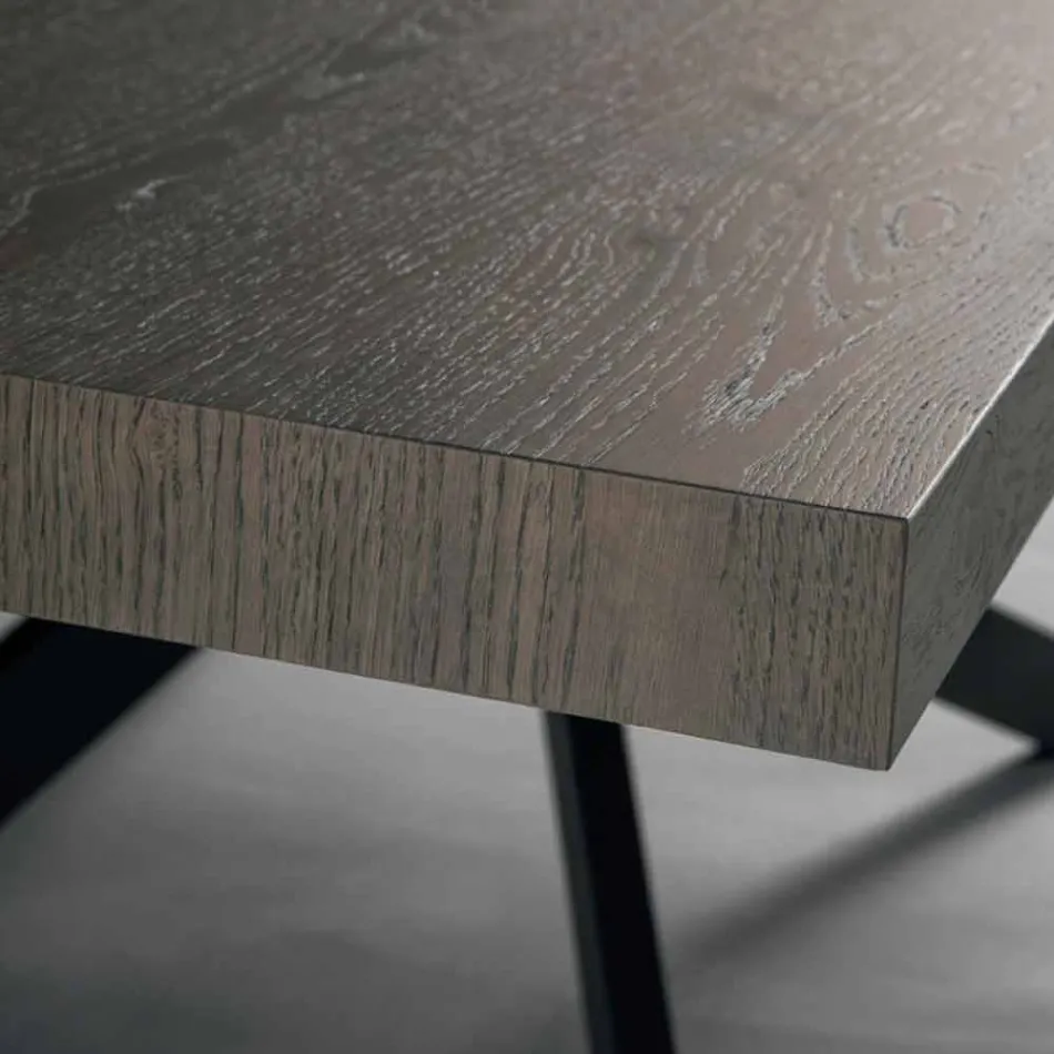 Tavolo da pranzo di design in legno rovere e metallo made Italy Oncino Viadurini