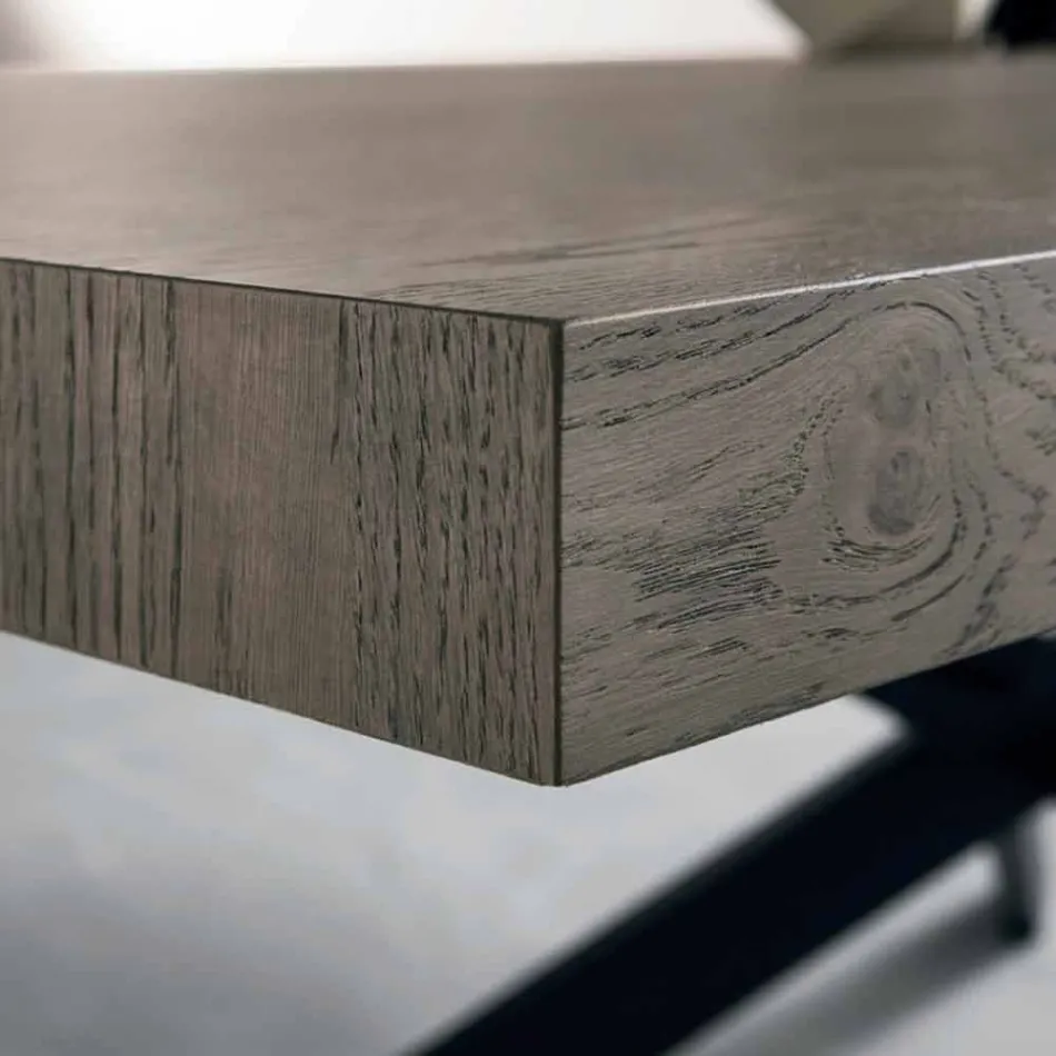 Tavolo da pranzo di design in legno rovere e metallo made Italy Oncino Viadurini