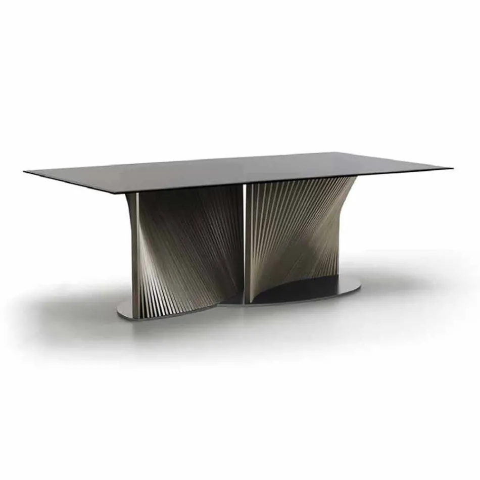 Tavolo da Pranzo di Design in Vetro Fumè e Frassino Oliato Made in Italy - Croma Viadurini