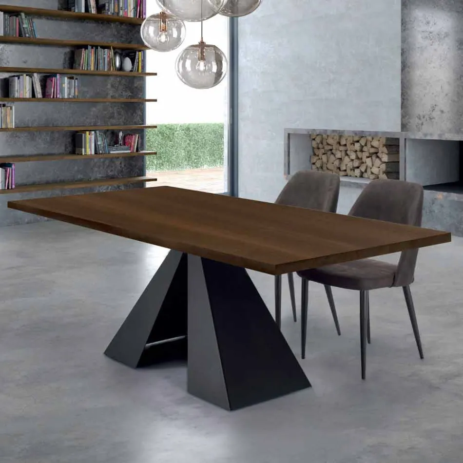Tavolo da Pranzo Impiallacciato con Base in Acciaio Made in Italy - Dalmata Viadurini