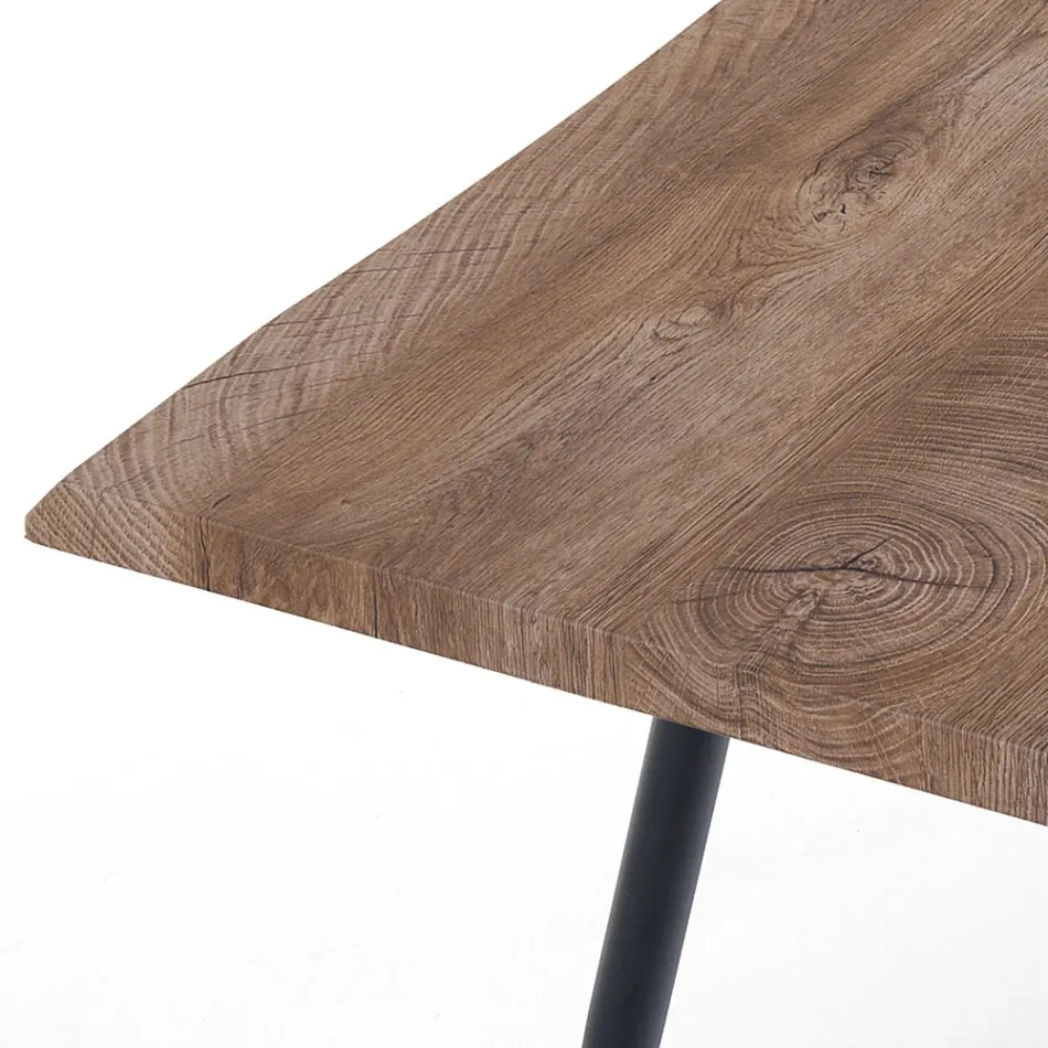 Tavolo da Pranzo in Acciaio con Piano in Mdf Finitura Quercia  - Gherardo Viadurini