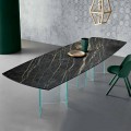 Tavolo da Pranzo in Ceramica e Base in Vetro Extrachiaro Made in Italy – Random