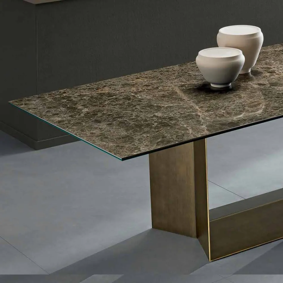 Tavolo da Pranzo in Ceramica Emperador e Metallo Bronzo Made in Italy – Moro Viadurini