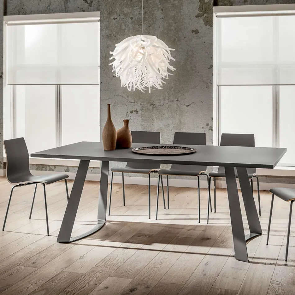 Tavolo da Pranzo in Fenix e Metallo Realizzato in Italia, di Lusso - Pinocchio Viadurini