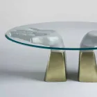 Tavolo da pranzo in legno con piano in vetro, made in Italy, Bartolo  Viadurini