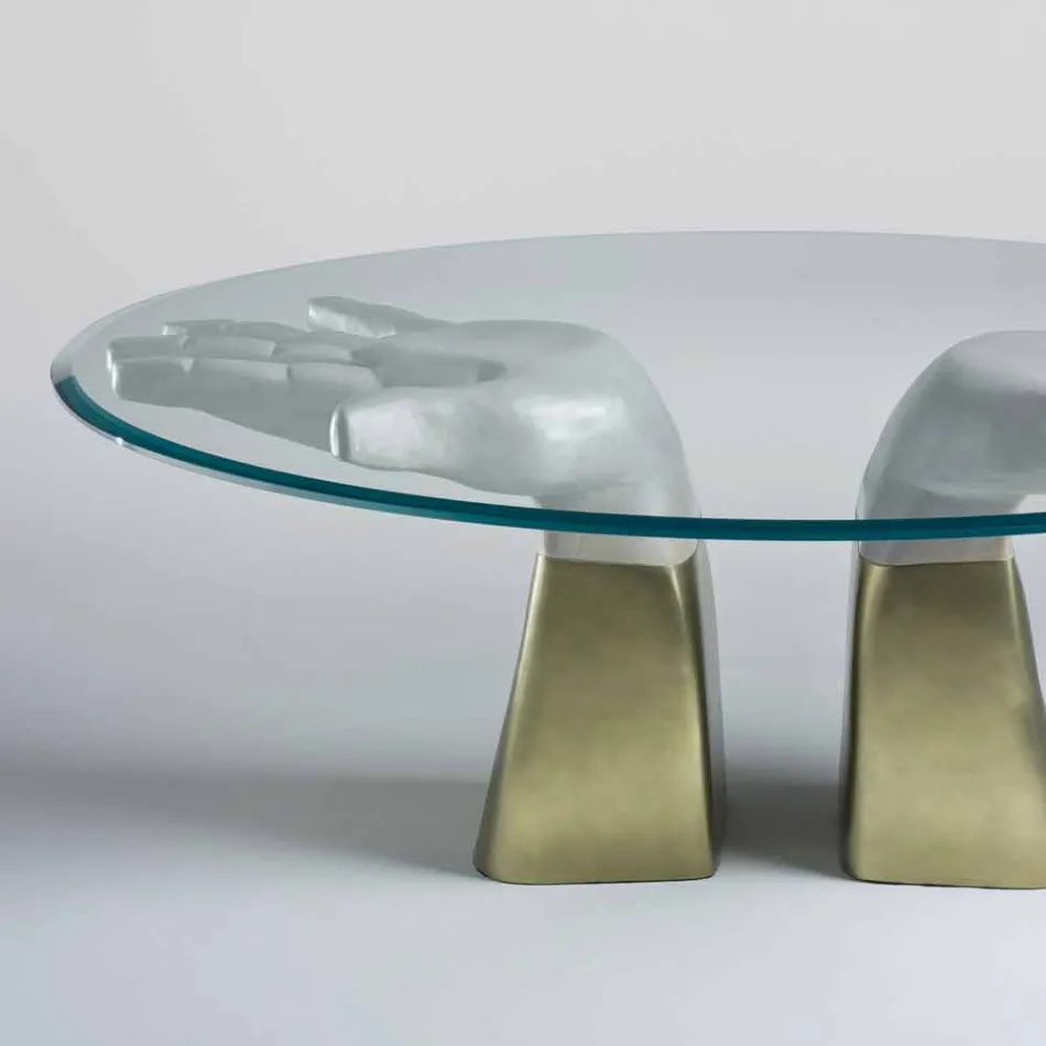 Tavolo da pranzo in legno con piano in vetro, made in Italy, Bartolo  Viadurini