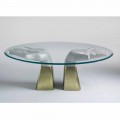 Tavolo da pranzo in legno con piano in vetro, made in Italy, Bartolo 