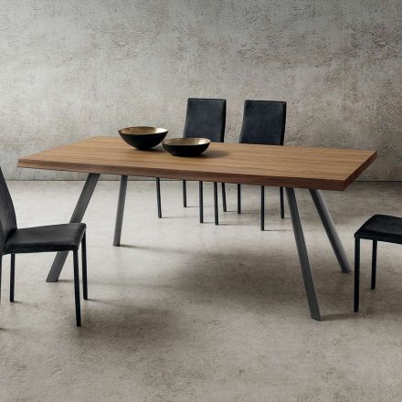 Tavolo da Pranzo in Legno e Alluminio Made in Italy, Pregiato - Lingotto Viadurini