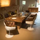 Tavolo da Pranzo in Legno Tropicale Reciclato con Doppio Basamento - Slide Viadurini
