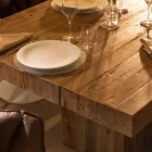 Tavolo da Pranzo in Legno Tropicale Reciclato con Doppio Basamento - Slide Viadurini