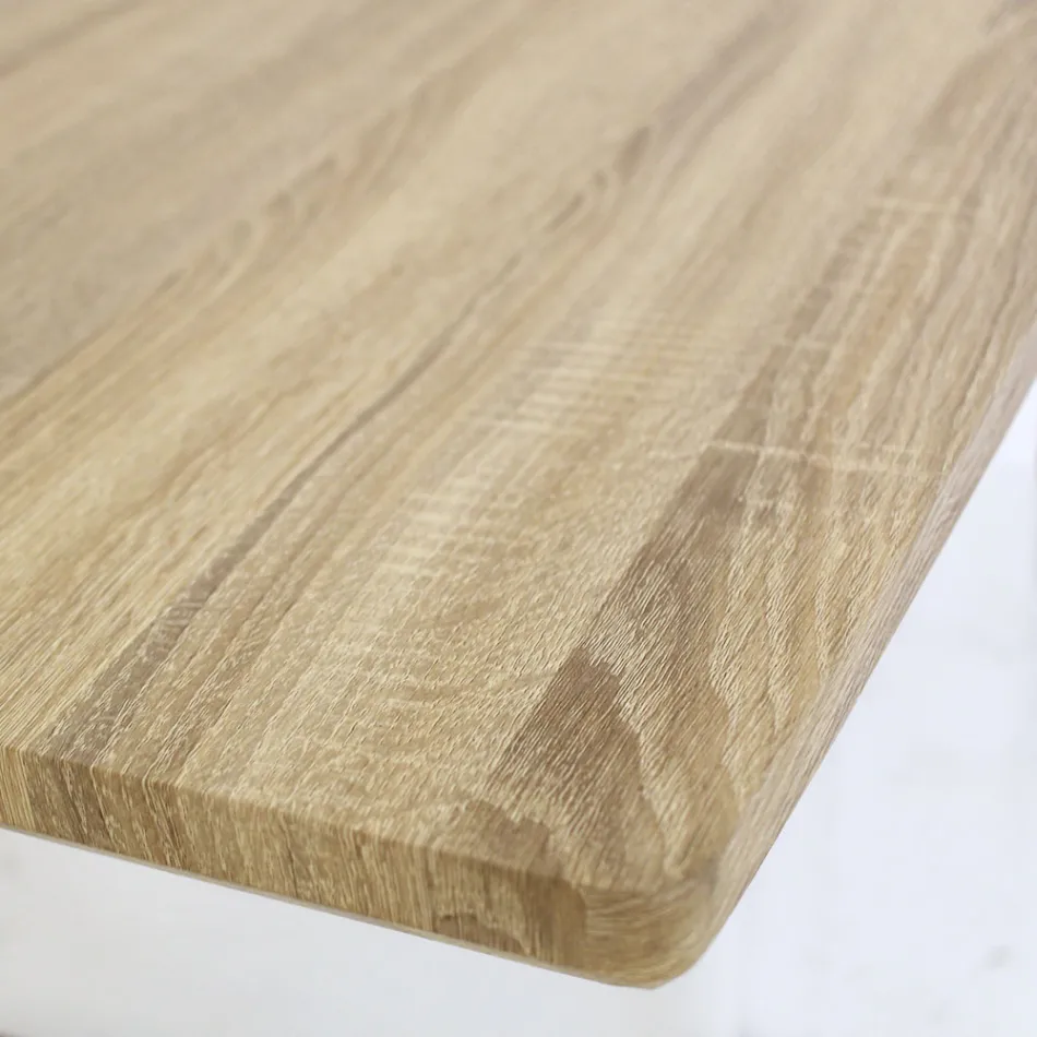 Tavolo da Pranzo in MDF Effetto Legno e Base in Metallo Nero - Tramonto Viadurini