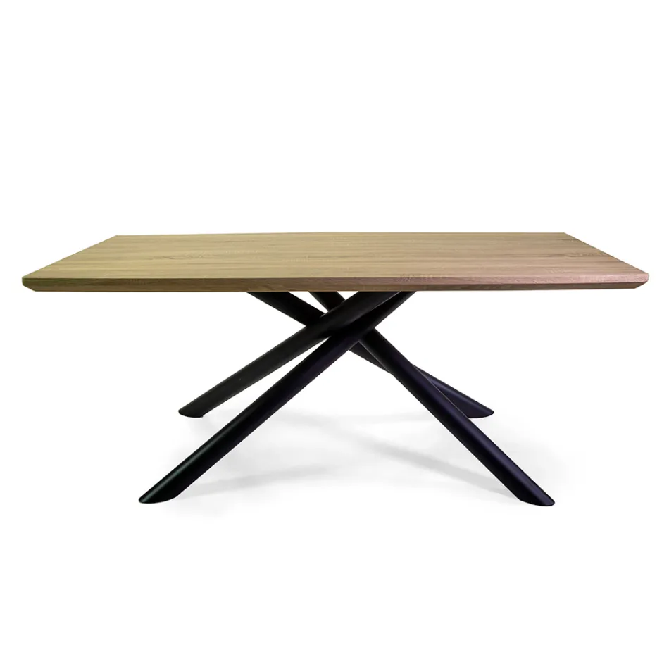 Tavolo da Pranzo in MDF Effetto Legno e Base in Metallo Nero - Tramonto Viadurini