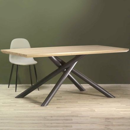 Tavolo da Pranzo in MDF Effetto Legno e Base in Metallo Nero - Tramonto Viadurini